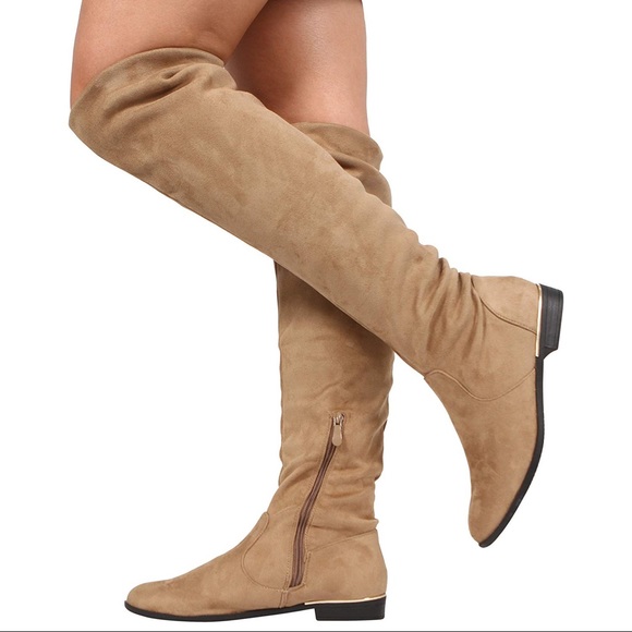 Charlotte Russe Shoes - Tan suede knee high boots